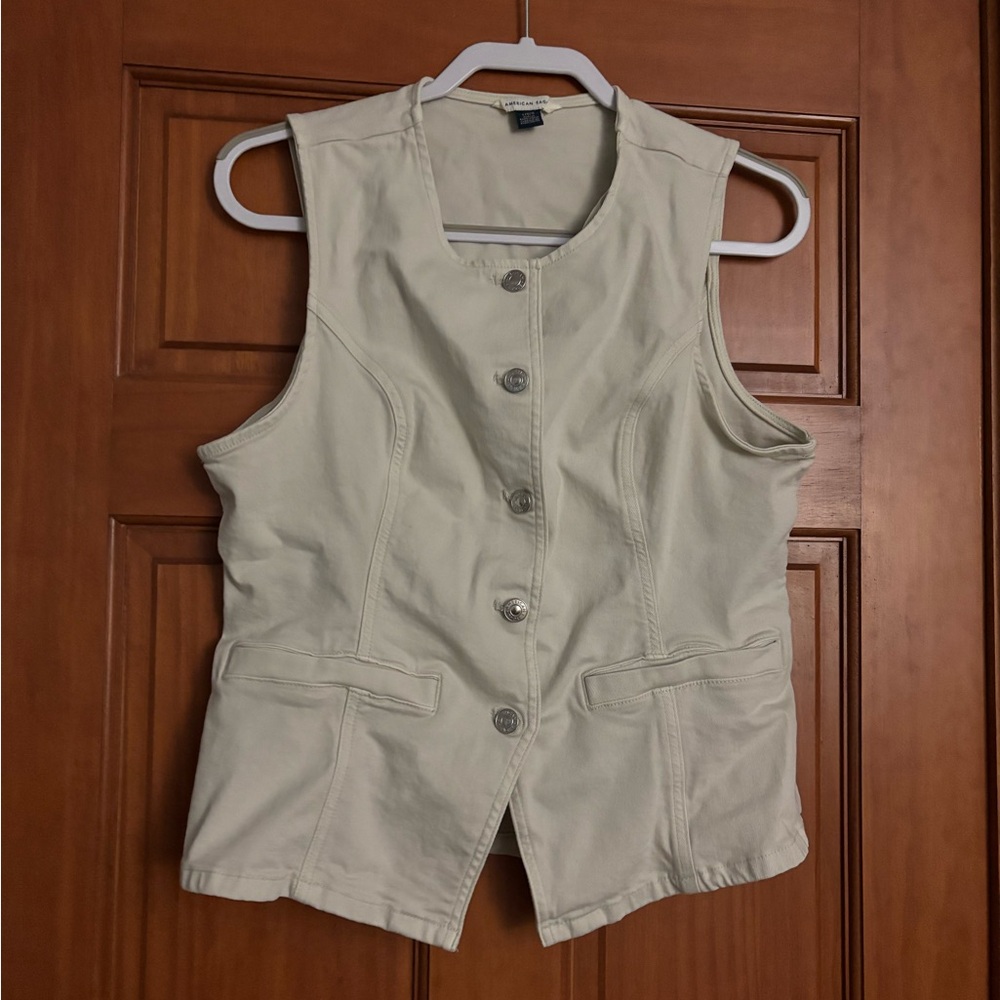 American Eagle Outfitters Cream Button-Up Vest